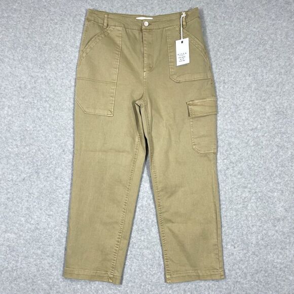 Risen Jeans Womens 15 32 Cargo Boyfriend High Rise‎ Tan Denim Baggy Wide Leg NWT - Picture 1 of 14